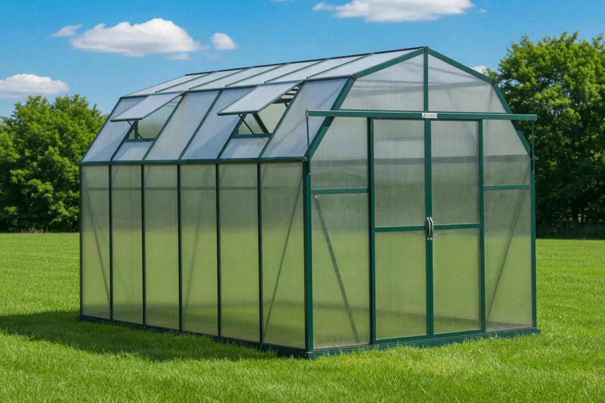 Grandio Elite 8x12 greenhouse on a lawn