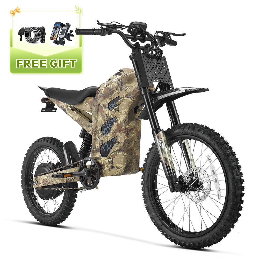 HappyRun G300 Pro 3000W (6500W Peak) Electric Dirt Bike, rear three-quarter view