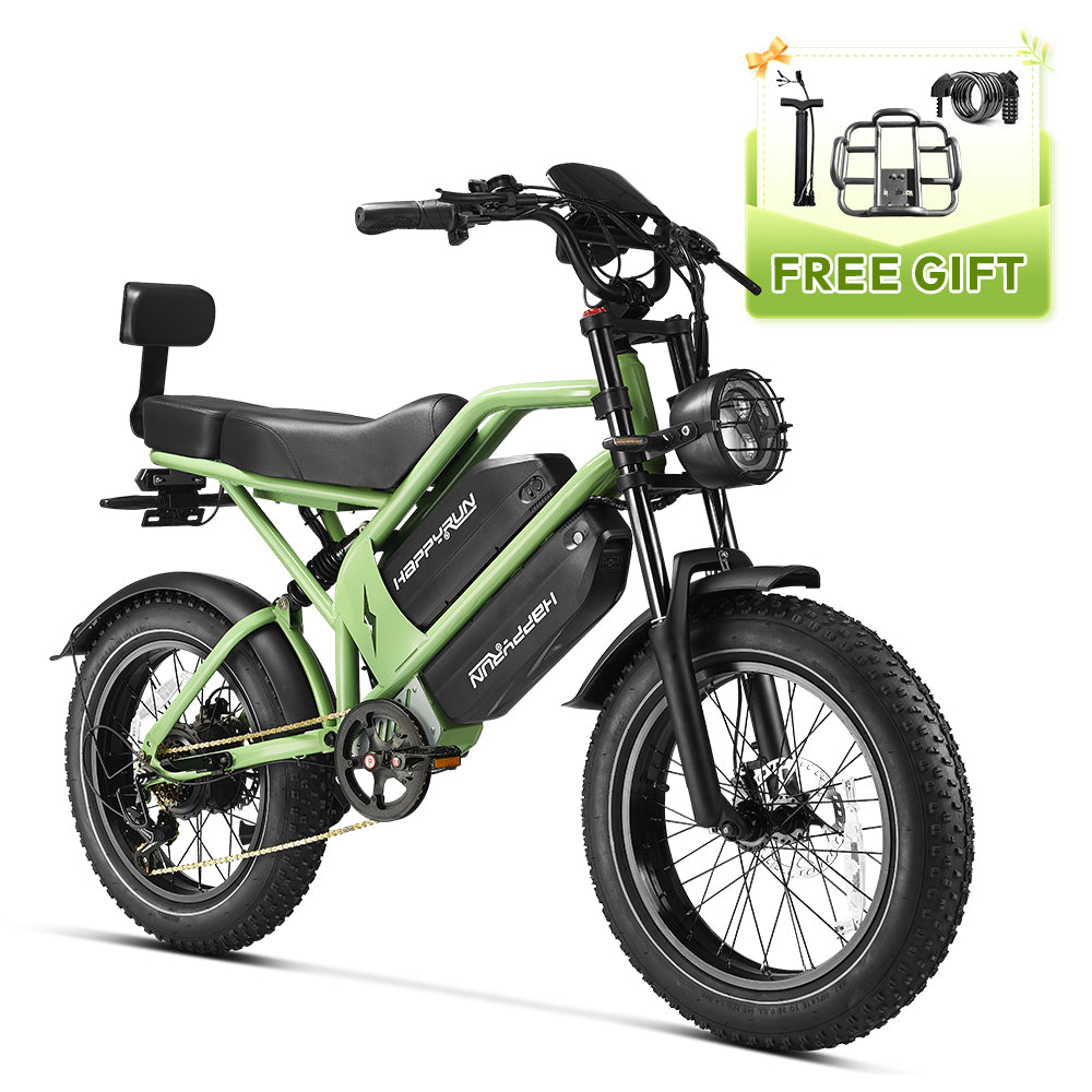 HappyRun G70 750W (2000W Peak) Dual Battery Electric Cargo Bike, front view