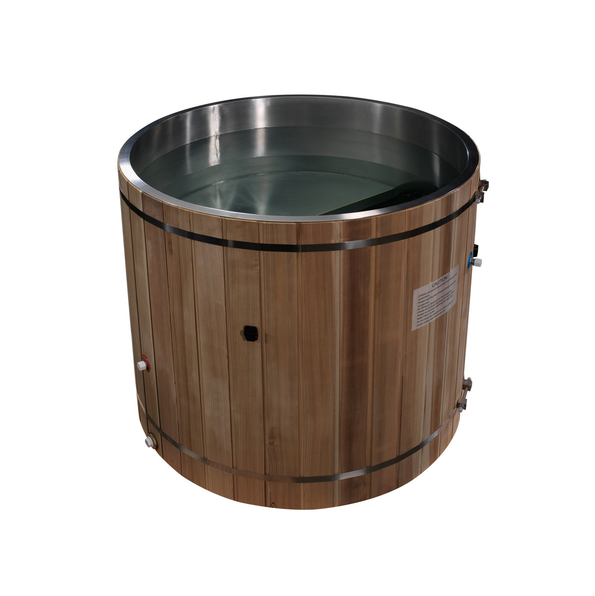 Dynamic Cold Therapy Barrel 304 Stainless Steel Cold Plunge, chiller unit and control panel detail