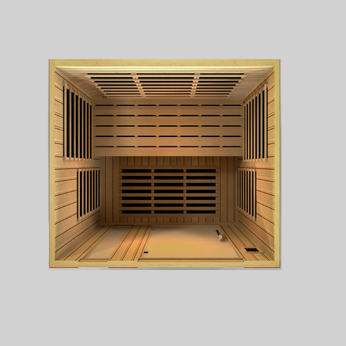 Dynamic "Lugano" 3 Person Low EMF Far IR Sauna (DYN-6336-02), wood grain and door detail