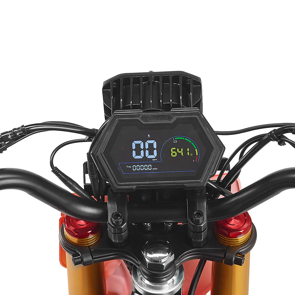 HappyRun F18 2.0 6000W Peak Mid-Drive Electric Dirt Bike, rear three-quarter view