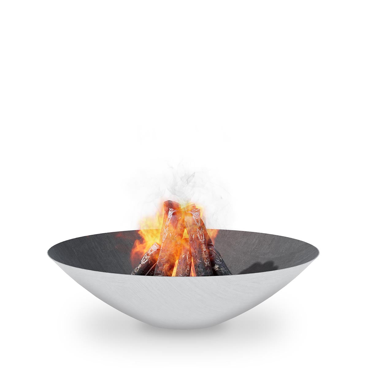 Arteflame 40 stainless steel fire pit with a wood fire, without a base