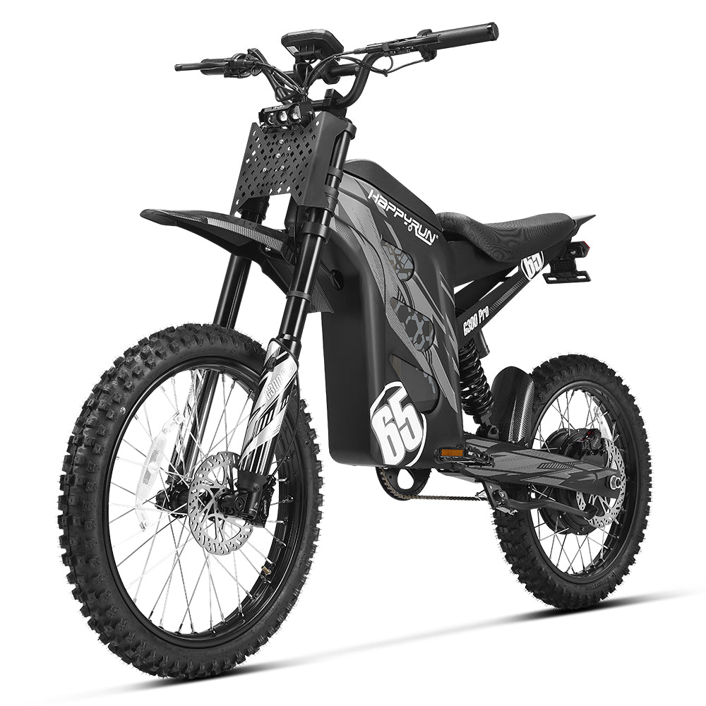 HappyRun G300 Pro 3000W (6500W Peak) Electric Dirt Bike, Black colorway studio photo