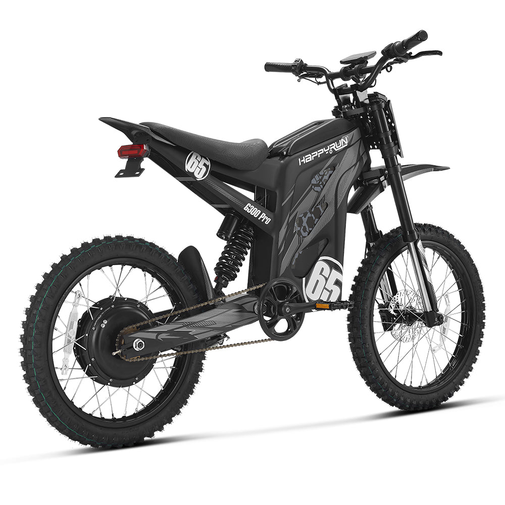 HappyRun G300 Pro 3000W (6500W Peak) Electric Dirt Bike, Black colorway side view