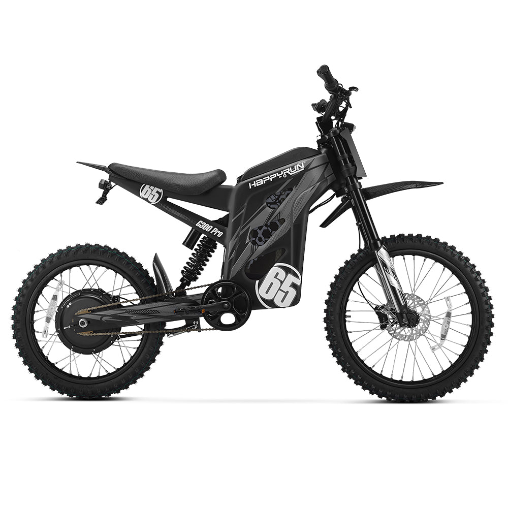 HappyRun G300 Pro 3000W (6500W Peak) Electric Dirt Bike, Black colorway detail shot