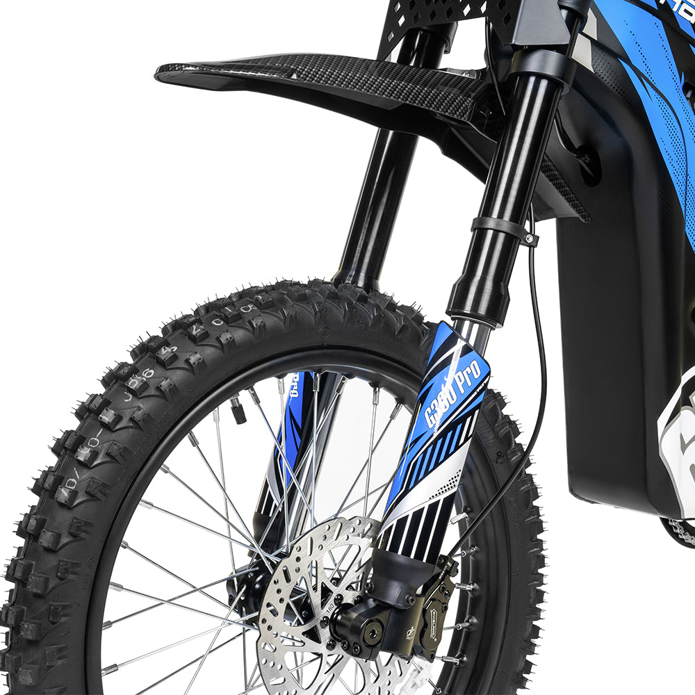 HappyRun G300 Pro 3000W (6500W Peak) Electric Dirt Bike, seat and frame close-up