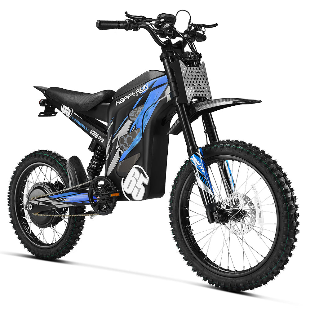 HappyRun G300 Pro 3000W (6500W Peak) Electric Dirt Bike, Blue colorway rear view