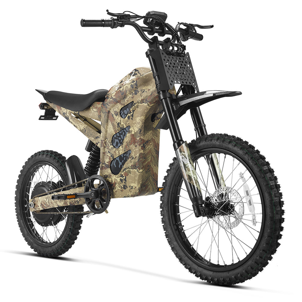 HappyRun G300 Pro 3000W (6500W Peak) Electric Dirt Bike, Camo colorway side view