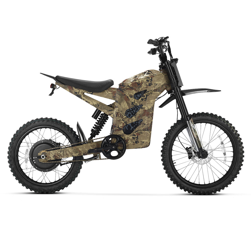 HappyRun G300 Pro 3000W (6500W Peak) Electric Dirt Bike, Camo colorway front view