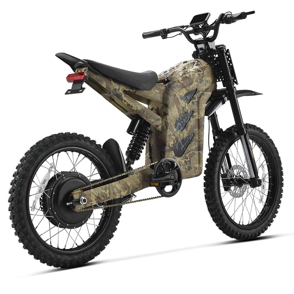 HappyRun G300 Pro 3000W (6500W Peak) Electric Dirt Bike, Camo colorway rear view