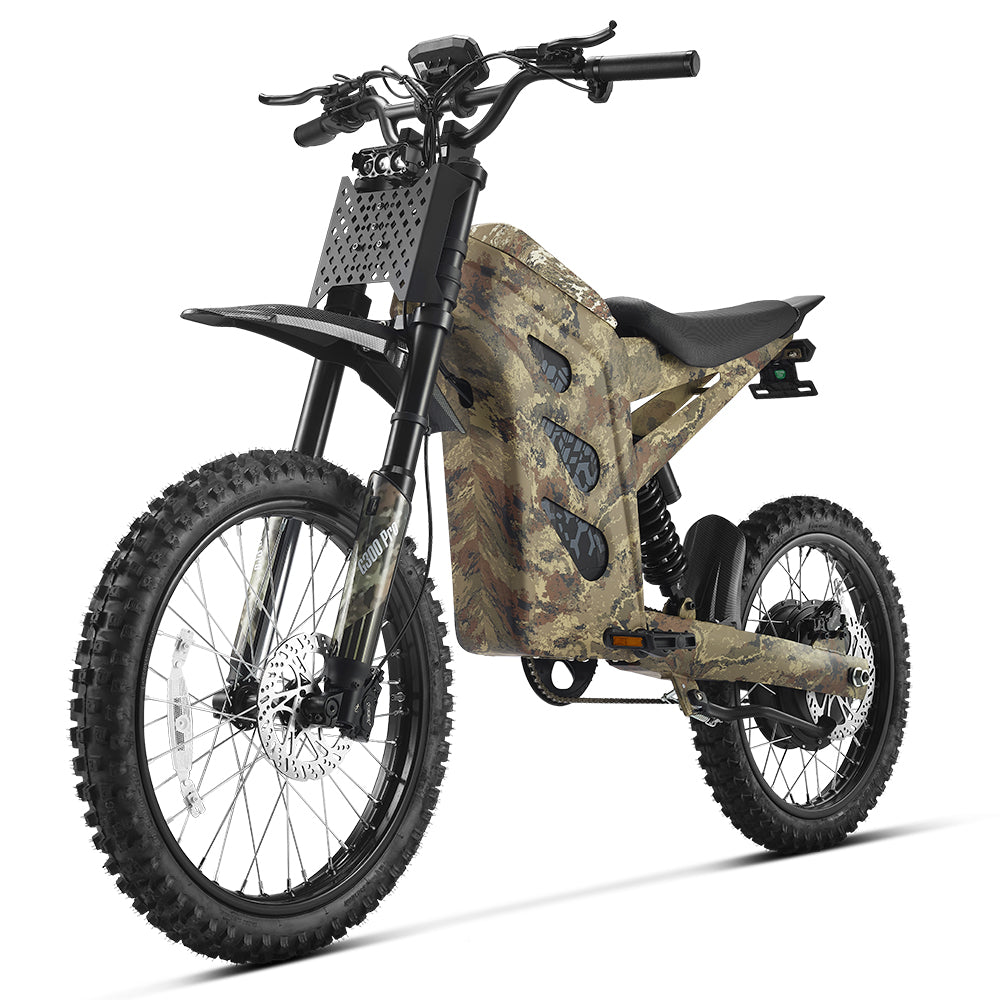HappyRun G300 Pro 3000W (6500W Peak) Electric Dirt Bike, Camo colorway detail shot