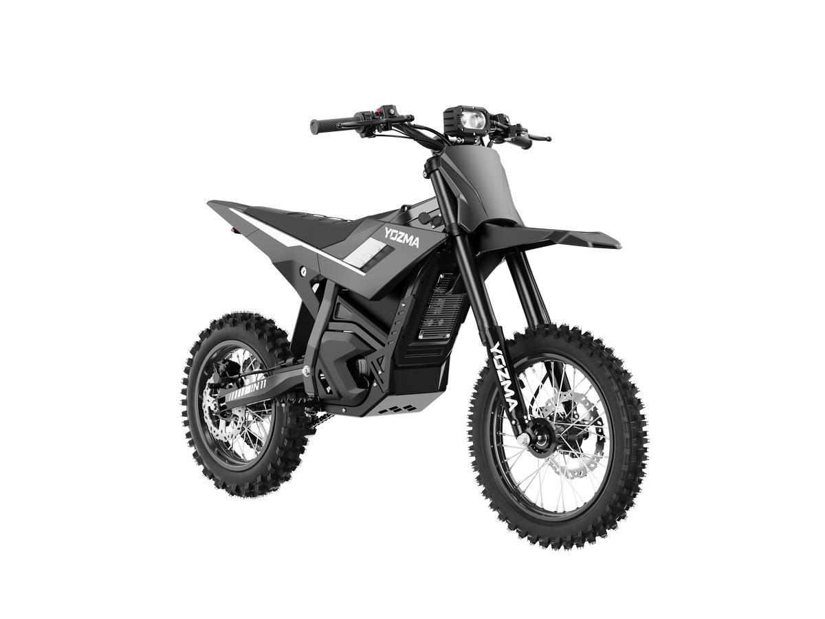Yozma IN 11 electric dirt bike in black, front view