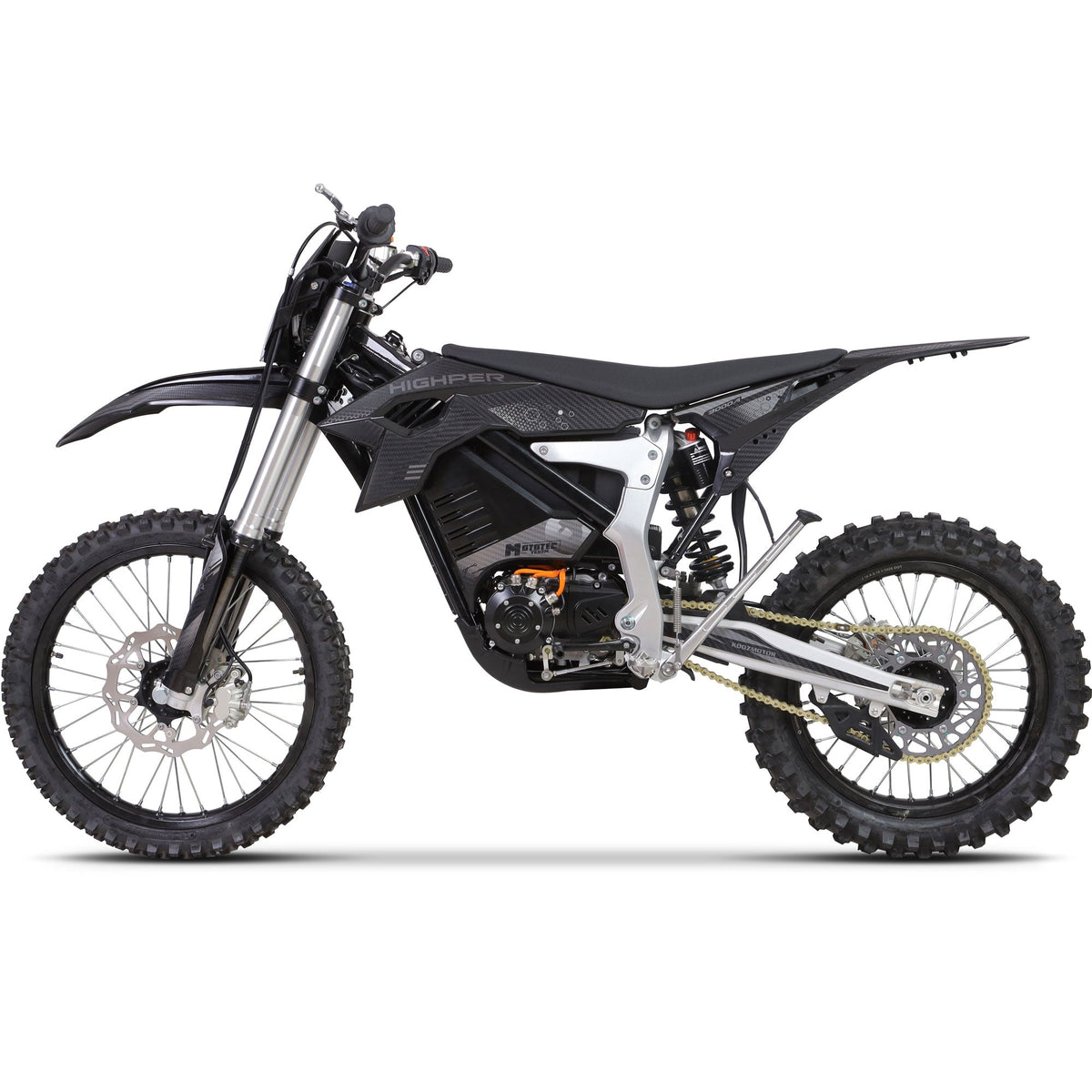 MotoTec Venom 72v 12000w Electric Dirt Bike Black, rear three-quarter view