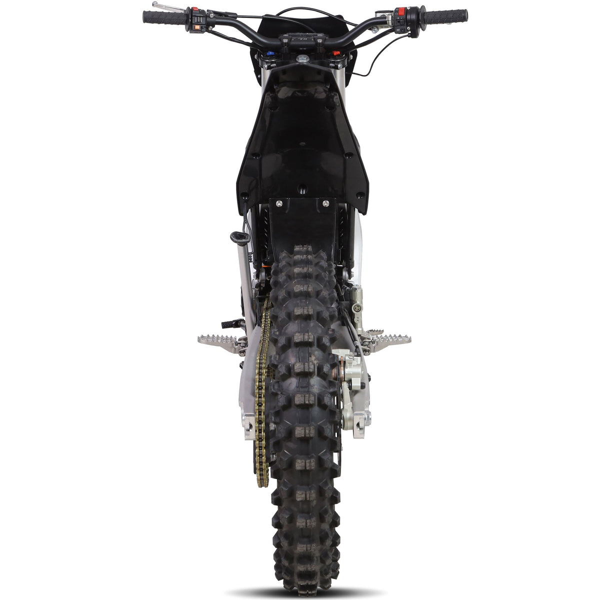 MotoTec Venom 72v 12000w Electric Dirt Bike Black, seat and frame detail