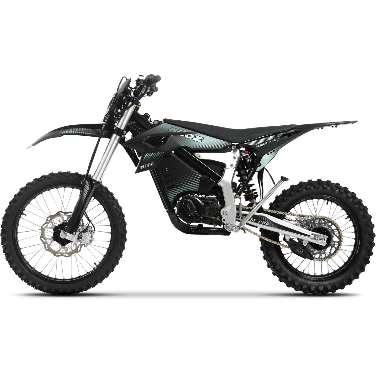 MotoTec Venom 72V 30,000W electric dirt bike, rear three-quarter view