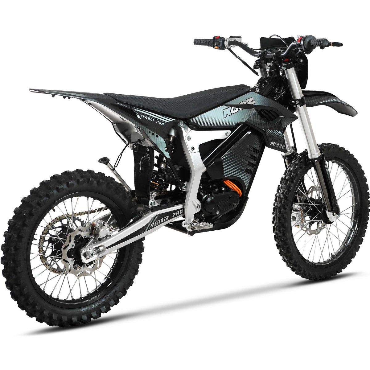 MotoTec Venom 72V 30,000W electric dirt bike, seat and suspension detail