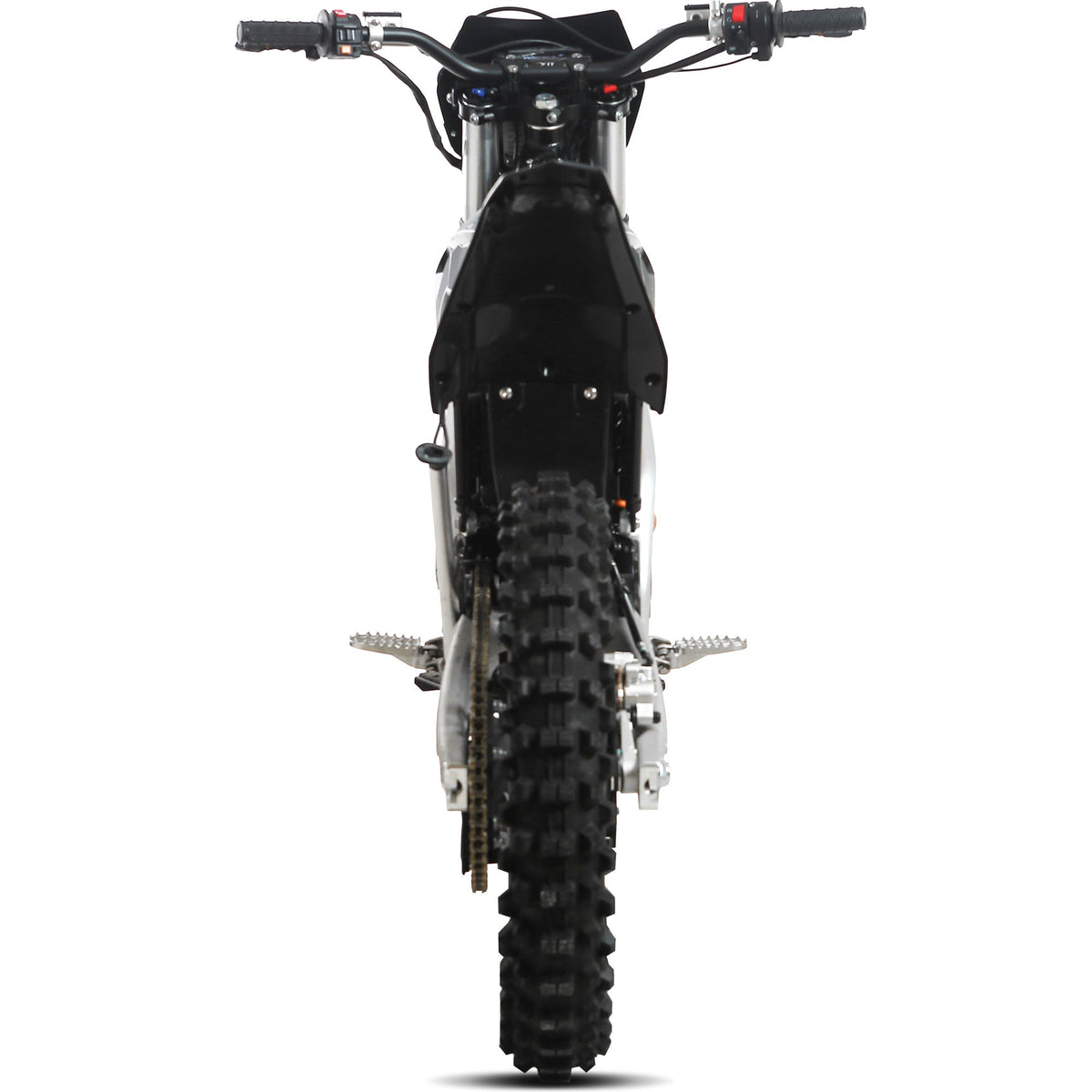 MotoTec Venom 72V 30,000W electric dirt bike, close-up of frame and battery