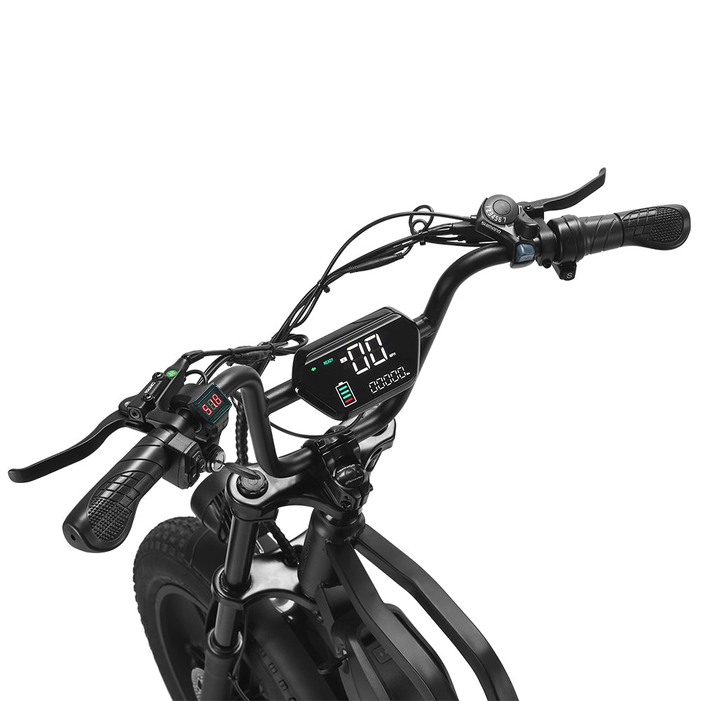 HappyRun Tank G60 750W (1500W Peak) Electric Fat Tire Bike, handlebar and display detail