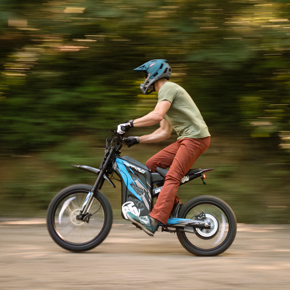 HappyRun G300 Pro 3000W (6500W Peak) Electric Dirt Bike, seat and frame detail