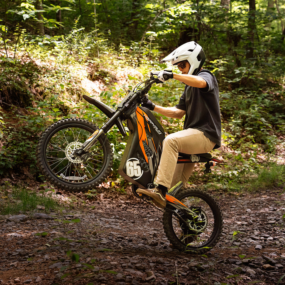 HappyRun G300 Pro electric dirt bike on a trail