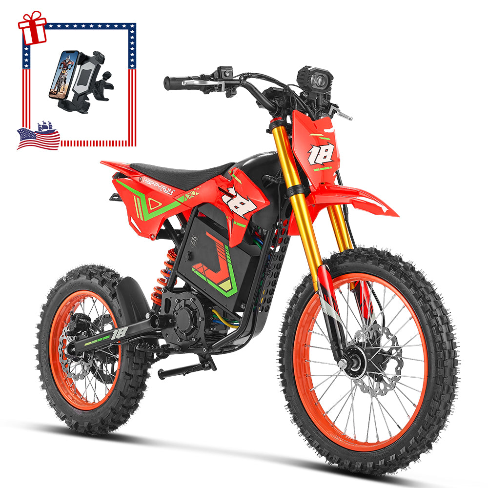 HappyRun F18 2.0 electric dirt bike in red, side profile