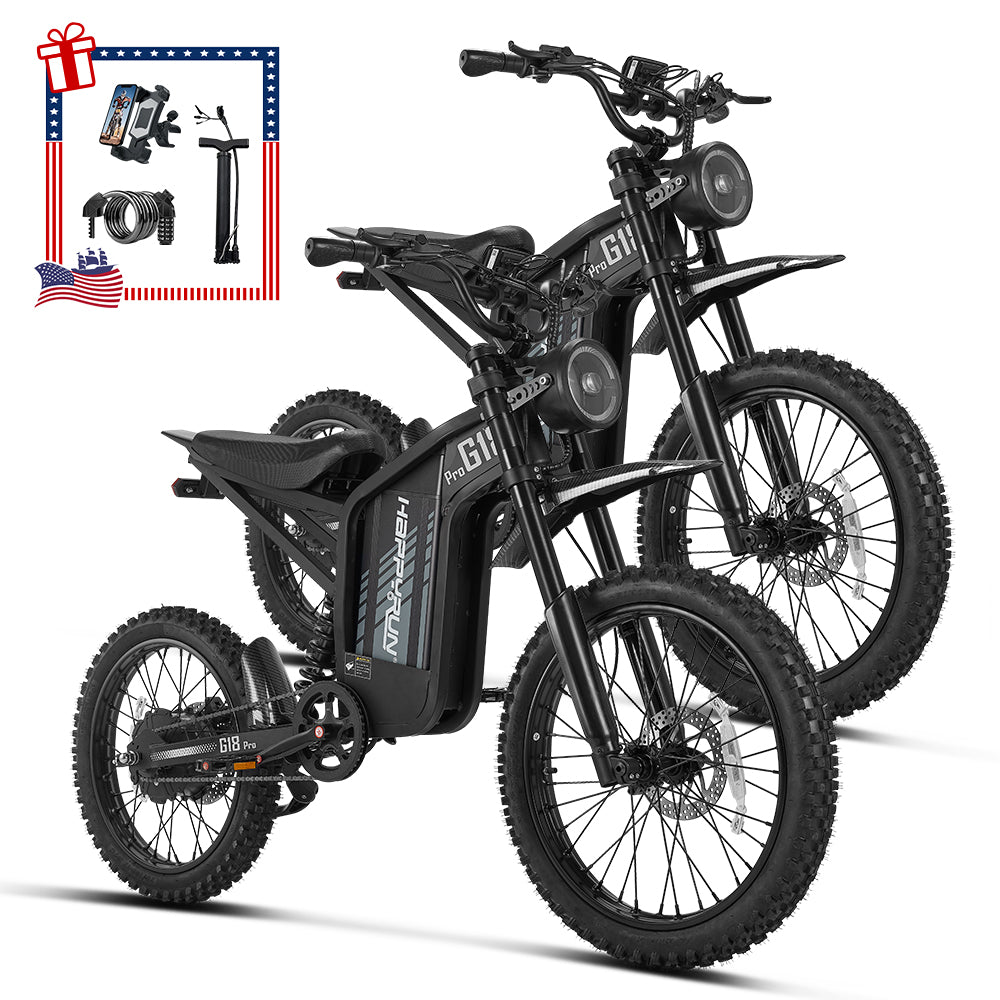 Two HappyRun G18 Pro electric dirt bikes