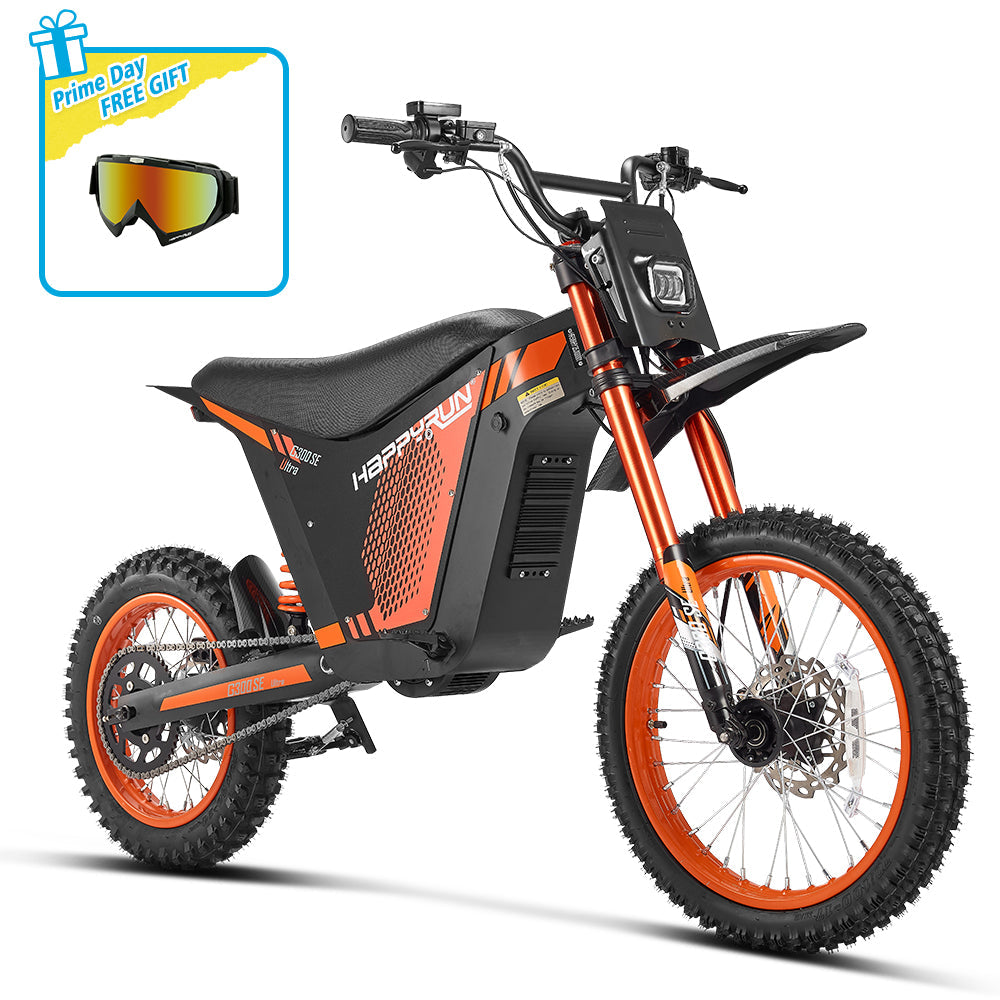 HappyRun G300 SE Ultra 6000W Peak Mid-Drive Electric Dirt Bike, black, product photo