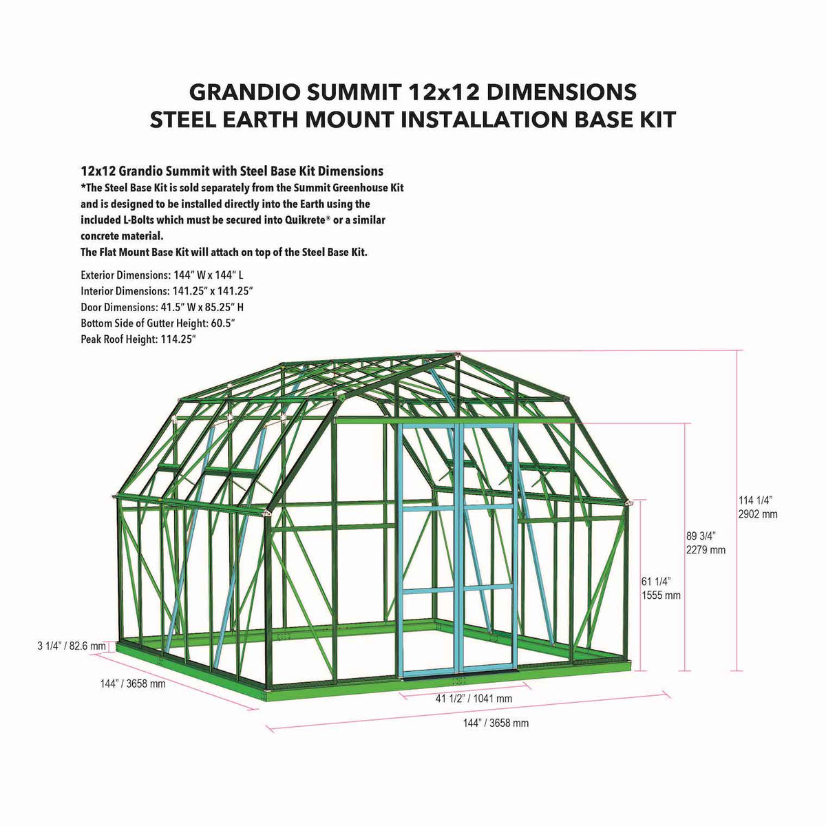 Grandio Summit greenhouse dimensions