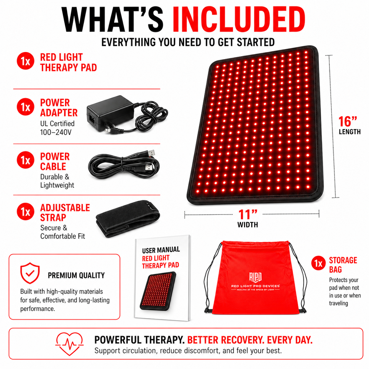 Medium Red Light Pad - 16" x 11", 1,080 LEDs