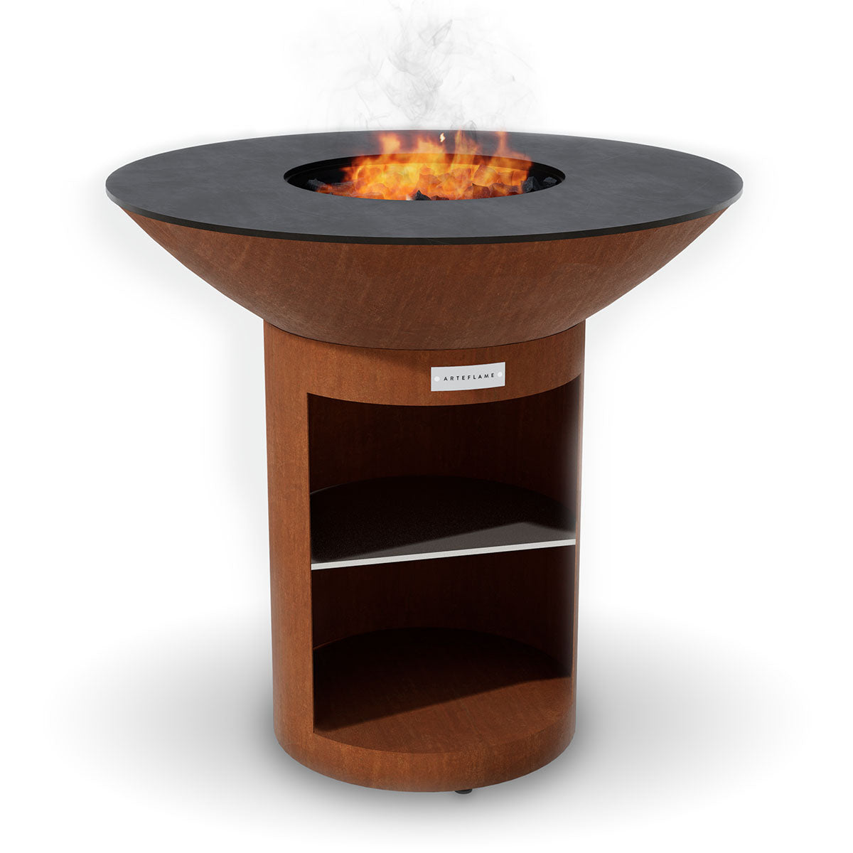 Arteflame Classic 40 storage base grill with a fire in the center