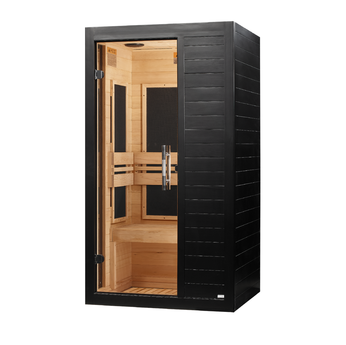 2026 Dynamic Veneto 1-2 Person Low EMF FAR IR Sauna, Black finish, left angle view