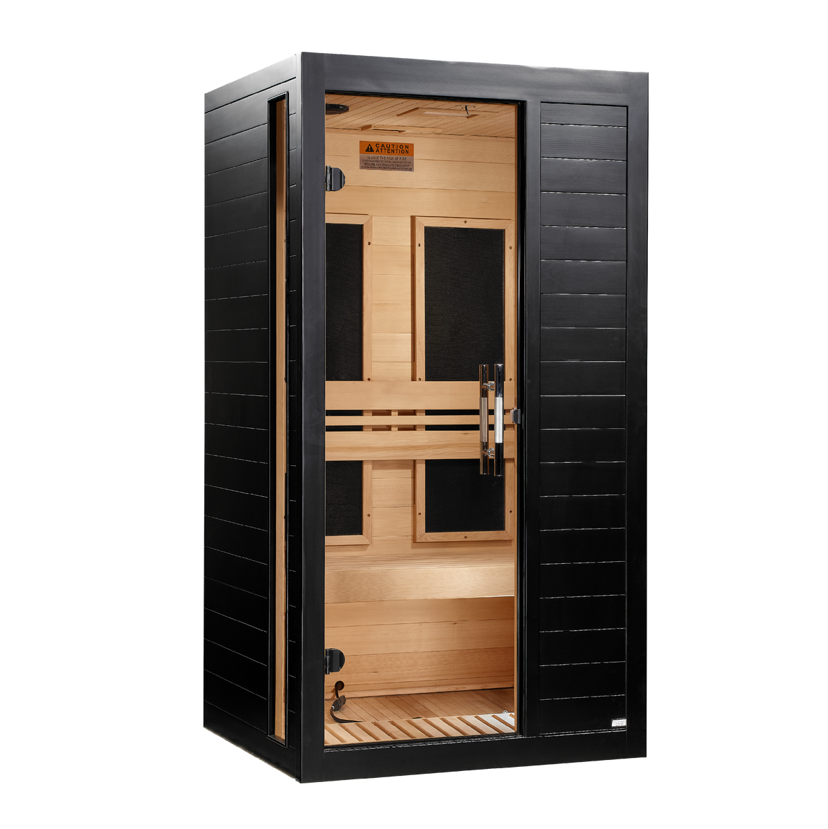 2026 Dynamic Veneto 1-2 Person Low EMF FAR IR Sauna, Black finish, right angle view