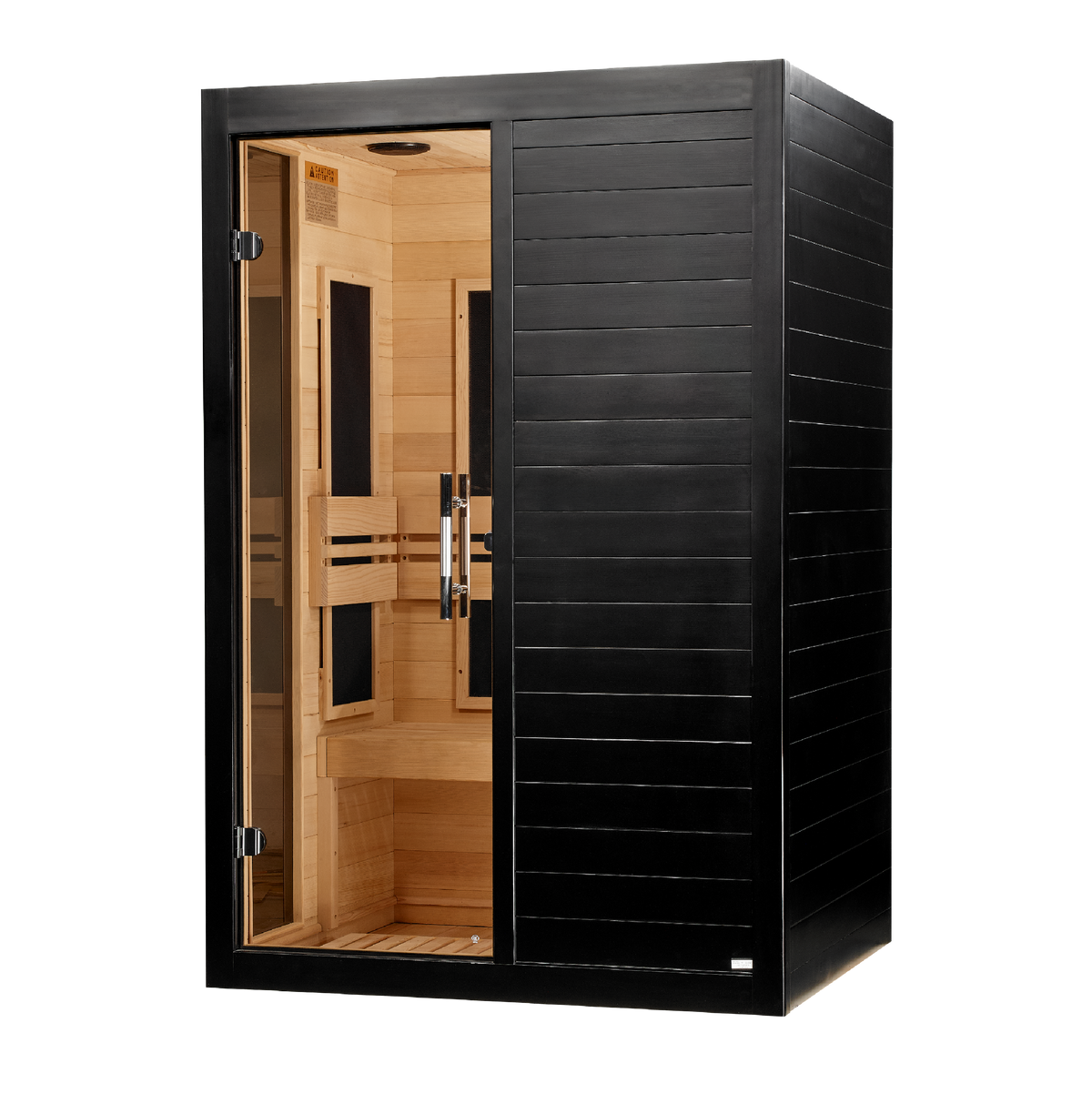 2026 Dynamic Lucca Elite 2 Person Ultra Low EMF FAR IR Sauna, Black finish, left angle view
