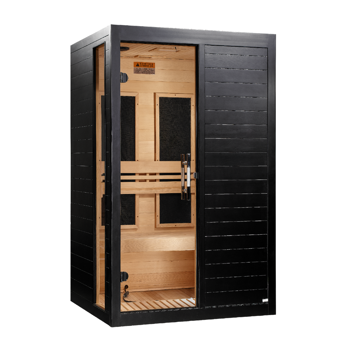 2026 Dynamic Lucca 2 Person Low EMF FAR IR Sauna, Black finish, right angle view