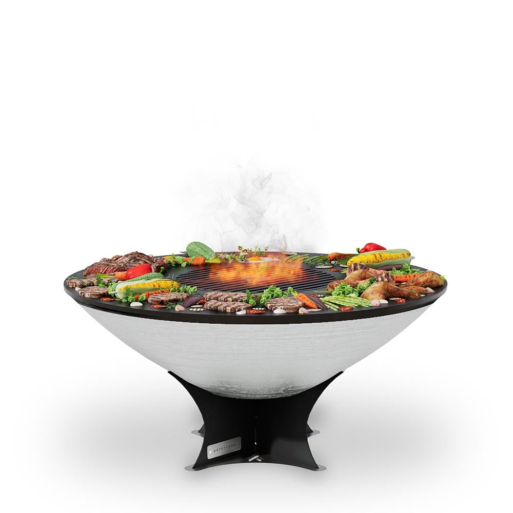 Arteflame 40 stainless fire pit with cooktop on the low Euro base