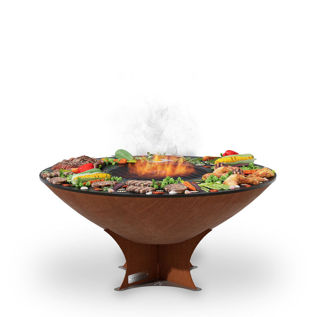 Arteflame Classic 40 fire pit with cooktop on the low Euro base
