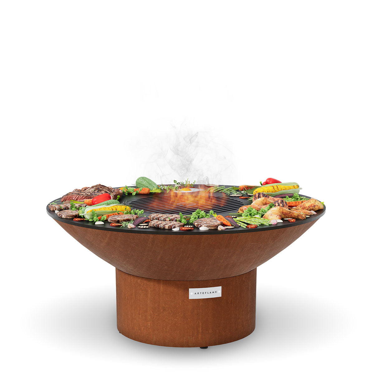 Arteflame Classic 40 fire pit with cooktop on the low round base