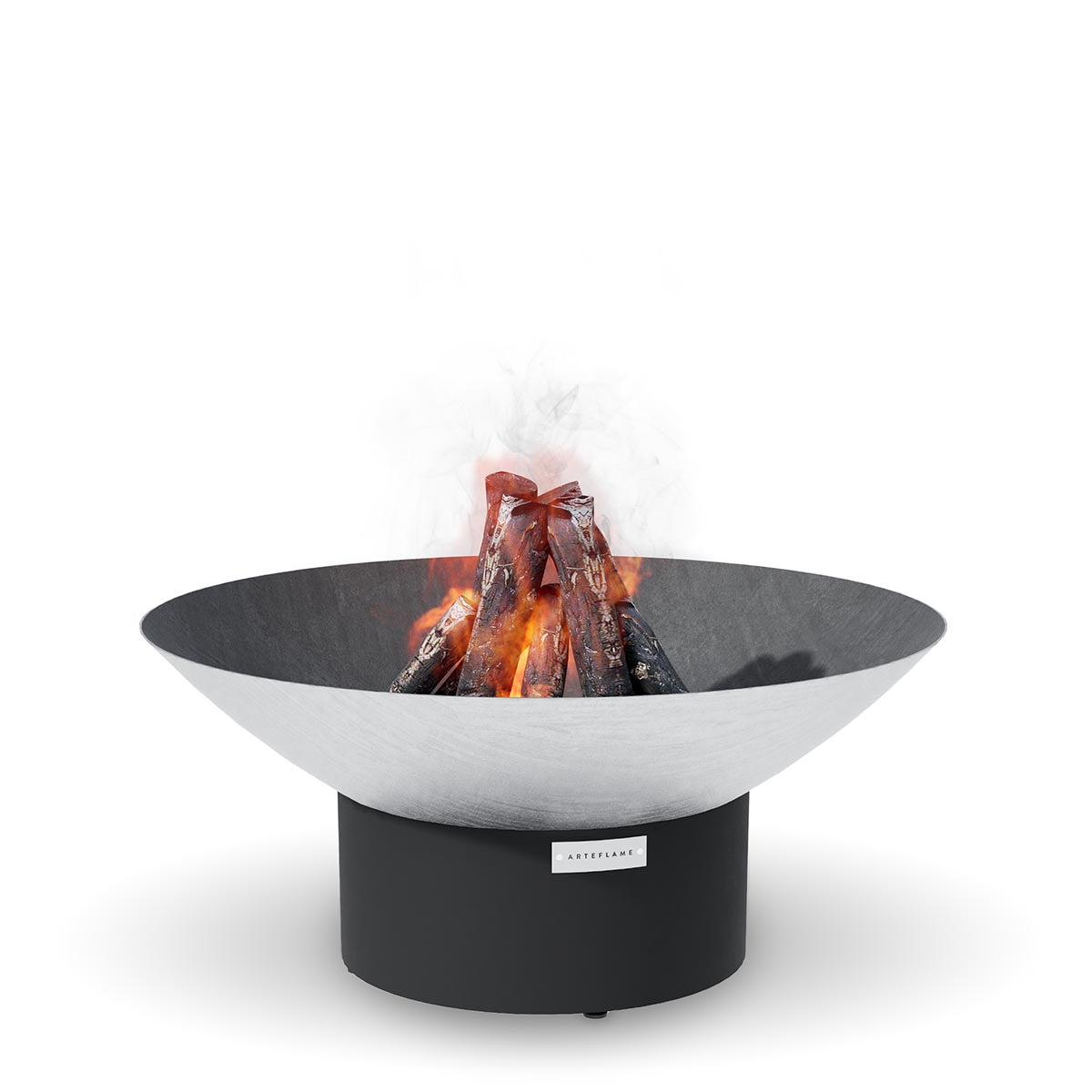 Arteflame 40 stainless steel fire pit on the low round base