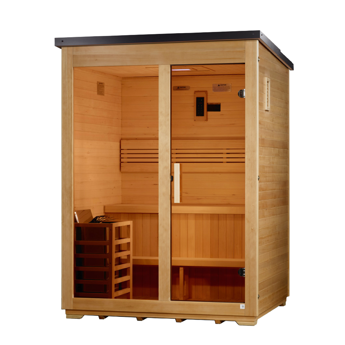 2026 Golden Designs "Arlberg" 3 Person Traditional Flat Roof Outdoor Sauna, side view, flat roof