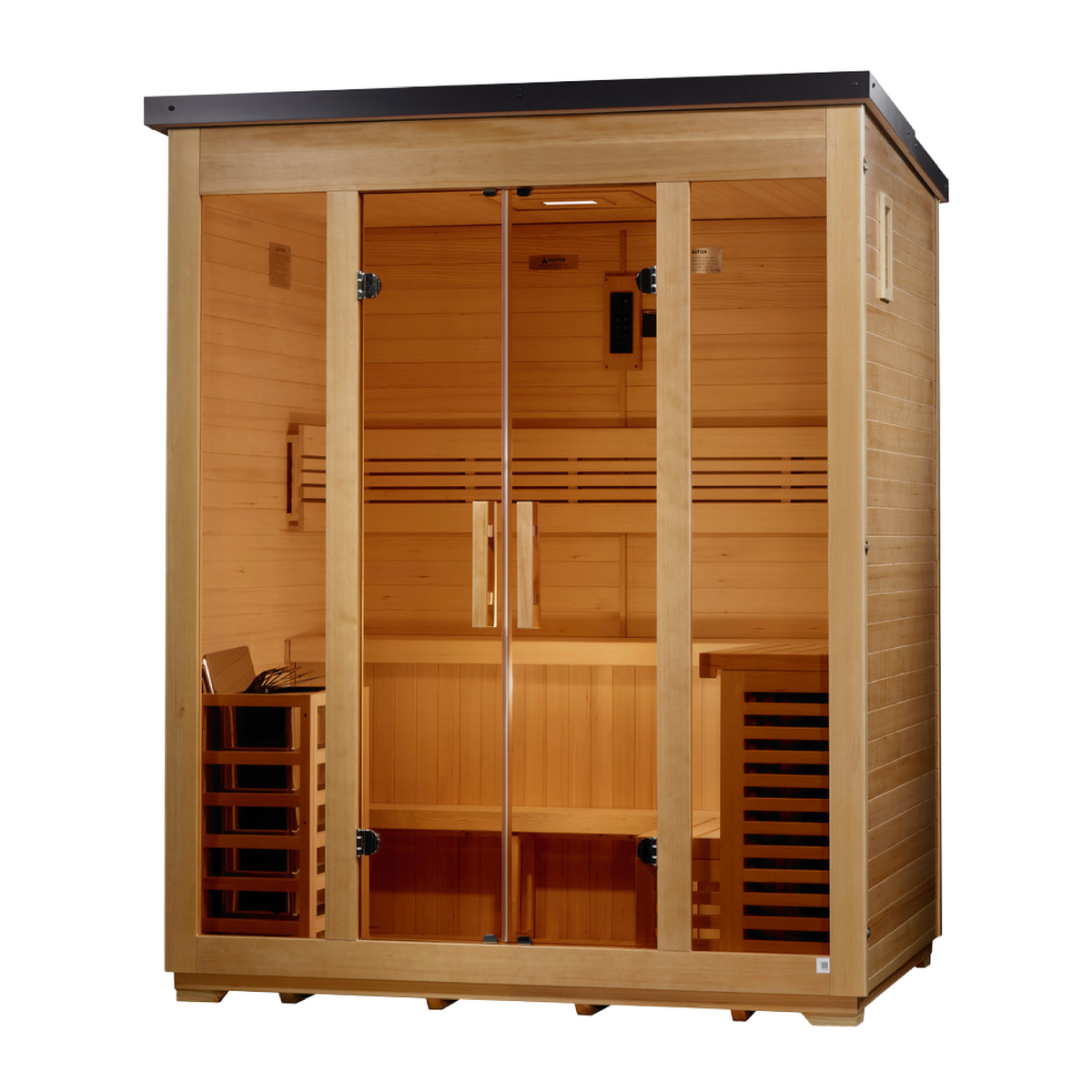 2026 Golden Designs "Vorarlberg" 5 Person Traditional Flat Roof Outdoor Sauna, side view, flat roof