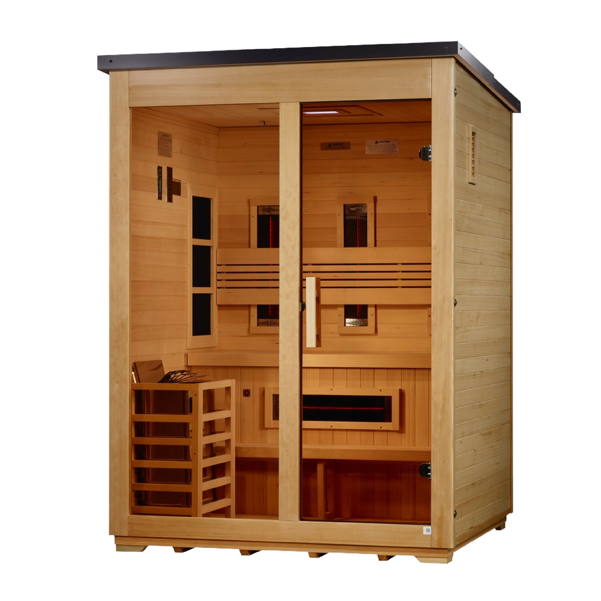 2026 Golden Designs "Carinthia" 3 Person Hybrid Flat Roof Outdoor Sauna, side view, flat roof