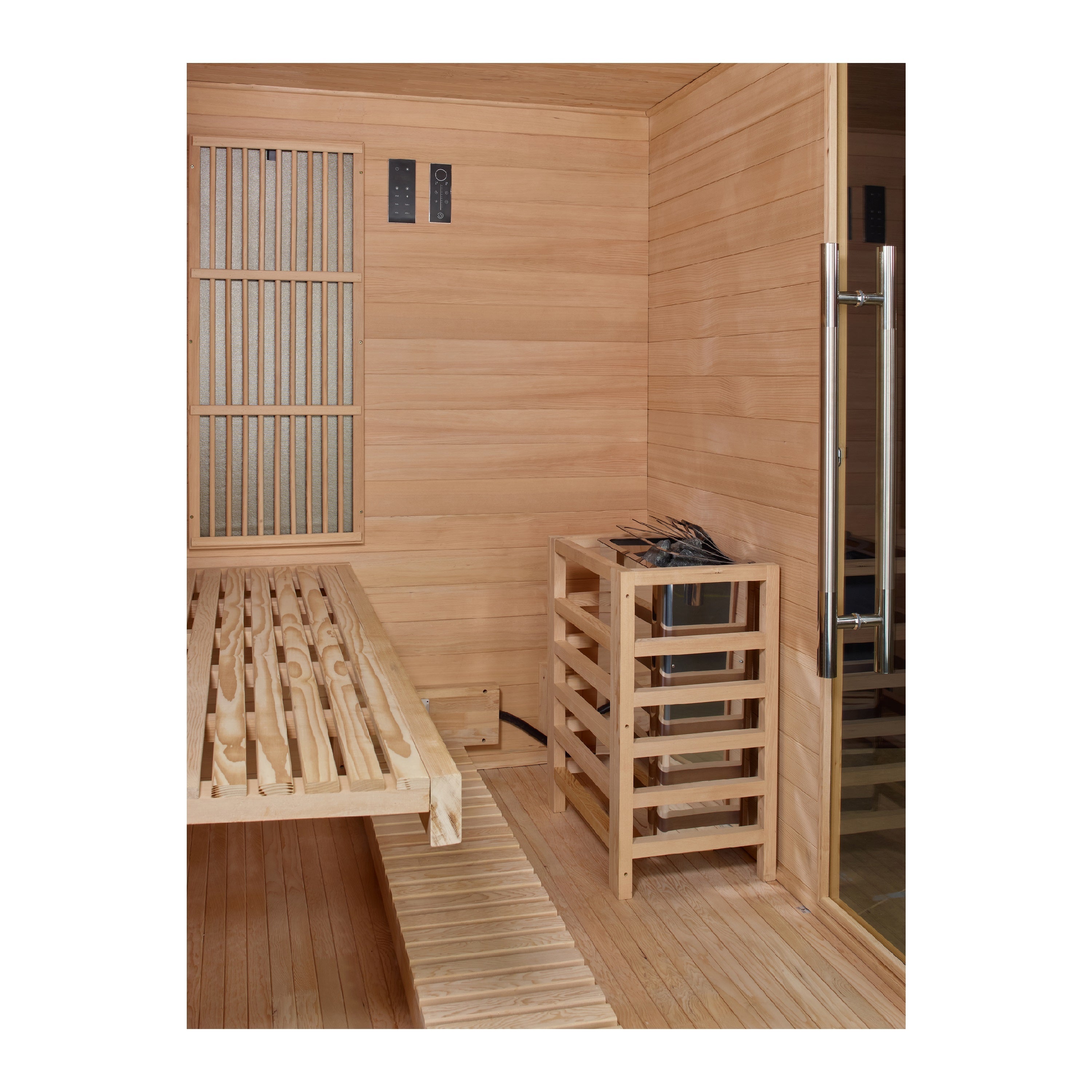 2025 Golden Designs "Soria" 3 Person Hybrid Sauna (Indoor) Full Spectrum and Harvia Traditional Stove (GDI-8330-01)