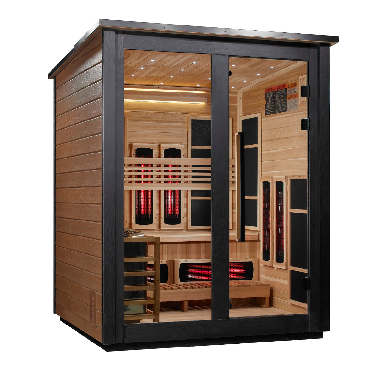 Golden Designs Loviisa 3 Person Hybrid Flat Roof Outdoor Sauna, 2-Tone exterior, left side view