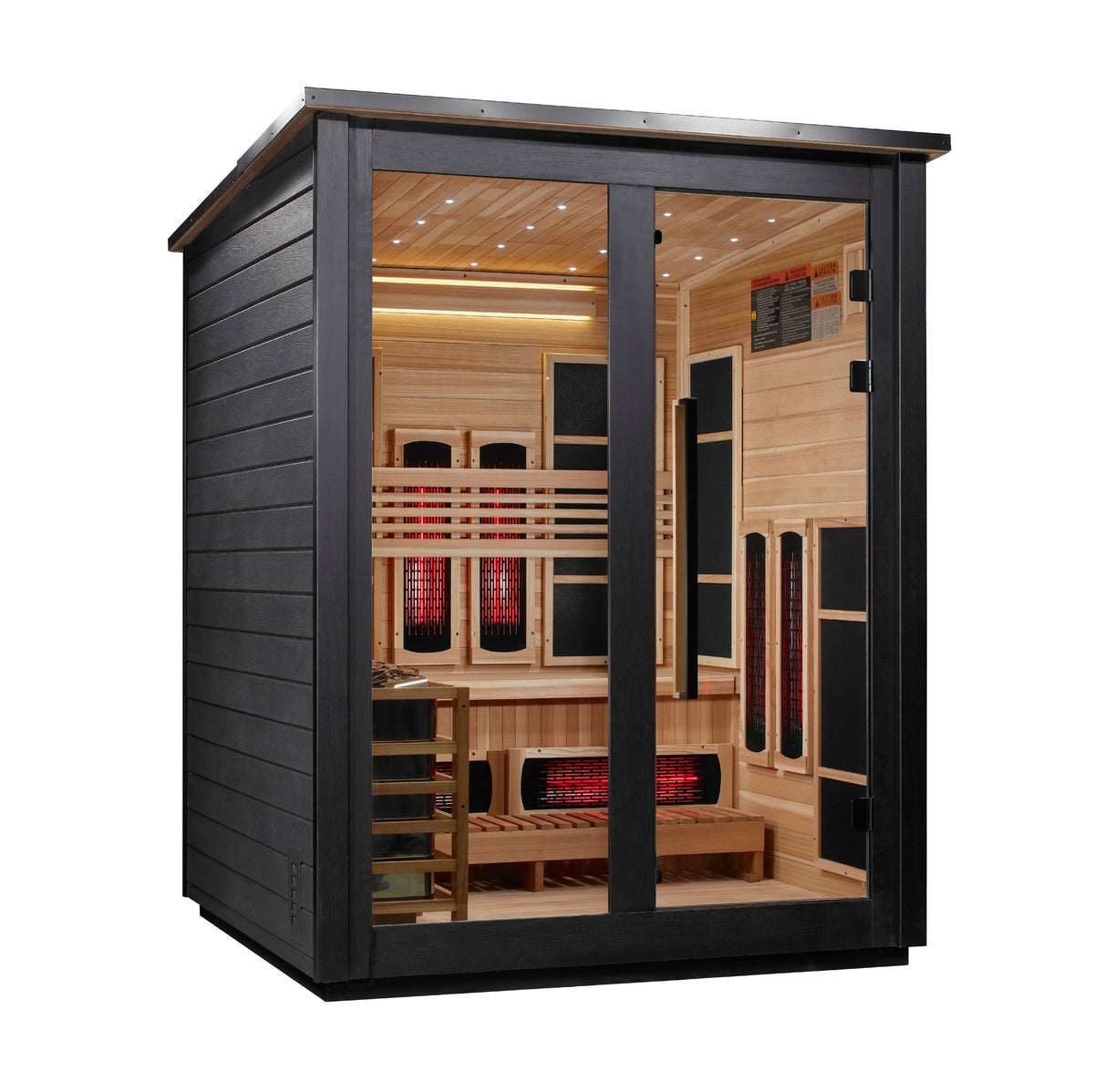 Golden Designs Loviisa 3 Person Hybrid Flat Roof Outdoor Sauna, Black exterior, left side view