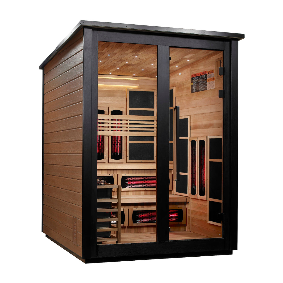 Golden Designs Kaskinen 6 Person Hybrid Flat Roof Outdoor Sauna, 2-Tone exterior, left side view