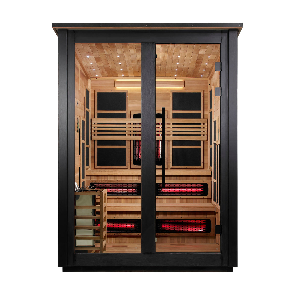 Golden Designs Kaskinen 6 Person Hybrid Flat Roof Outdoor Sauna, 2-Tone exterior, front view