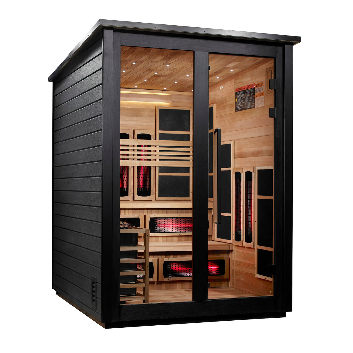 Golden Designs Kaskinen 6 Person Hybrid Flat Roof Outdoor Sauna, Black exterior, left side view