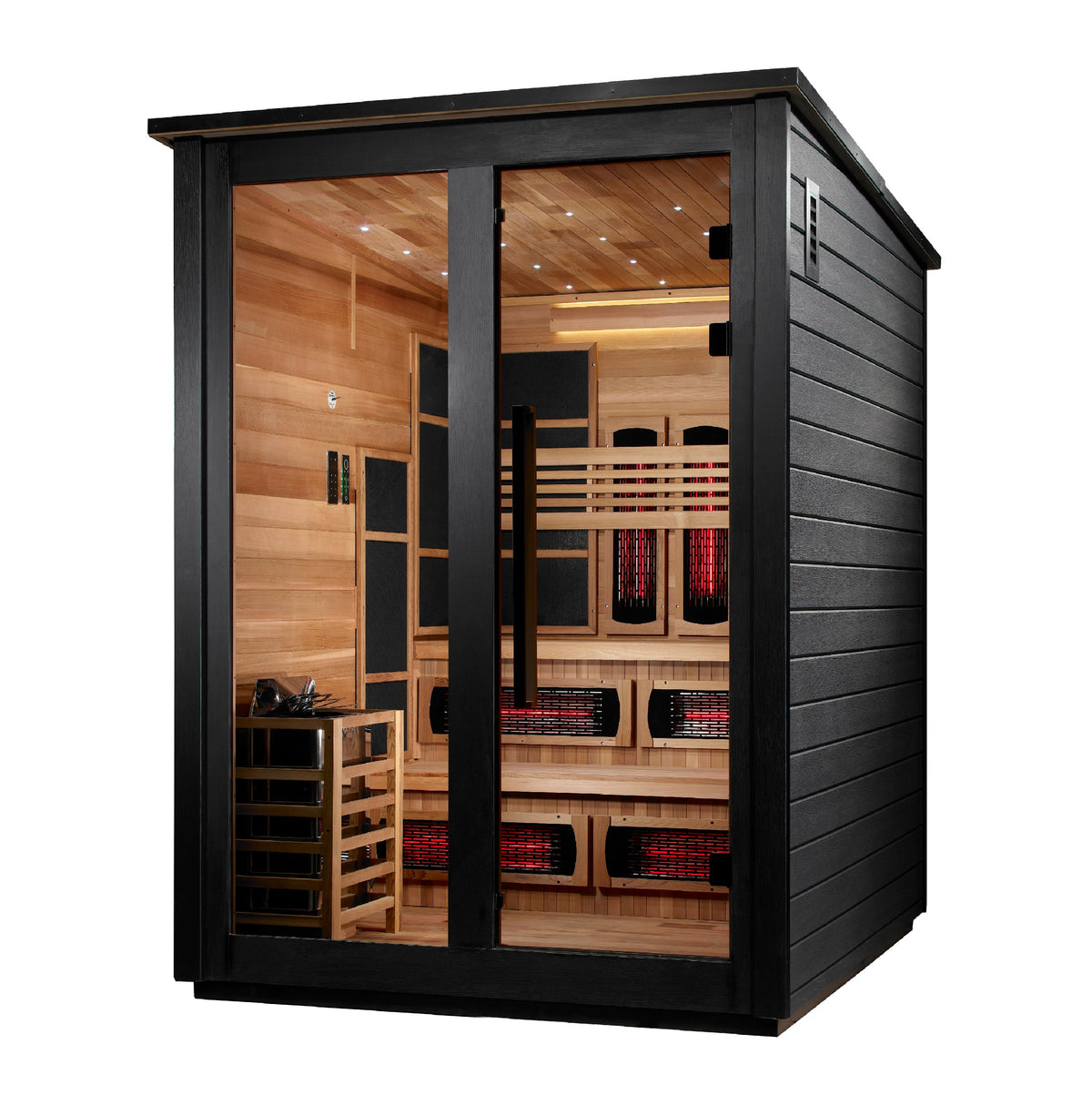 Golden Designs Kaskinen 6 Person Hybrid Flat Roof Outdoor Sauna, Black exterior, right side view