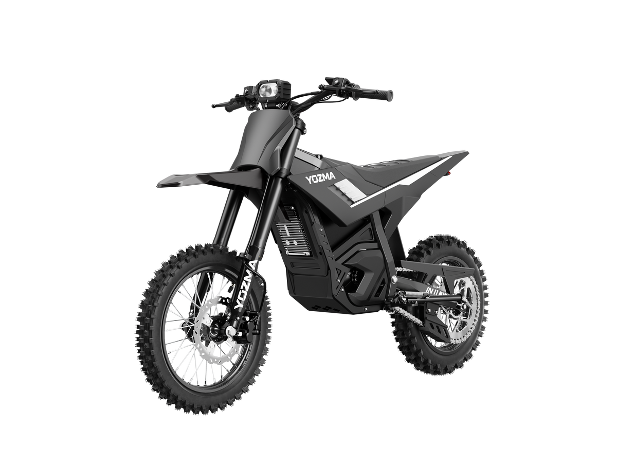 Yozma IN 11 electric dirt bike in black, front detail